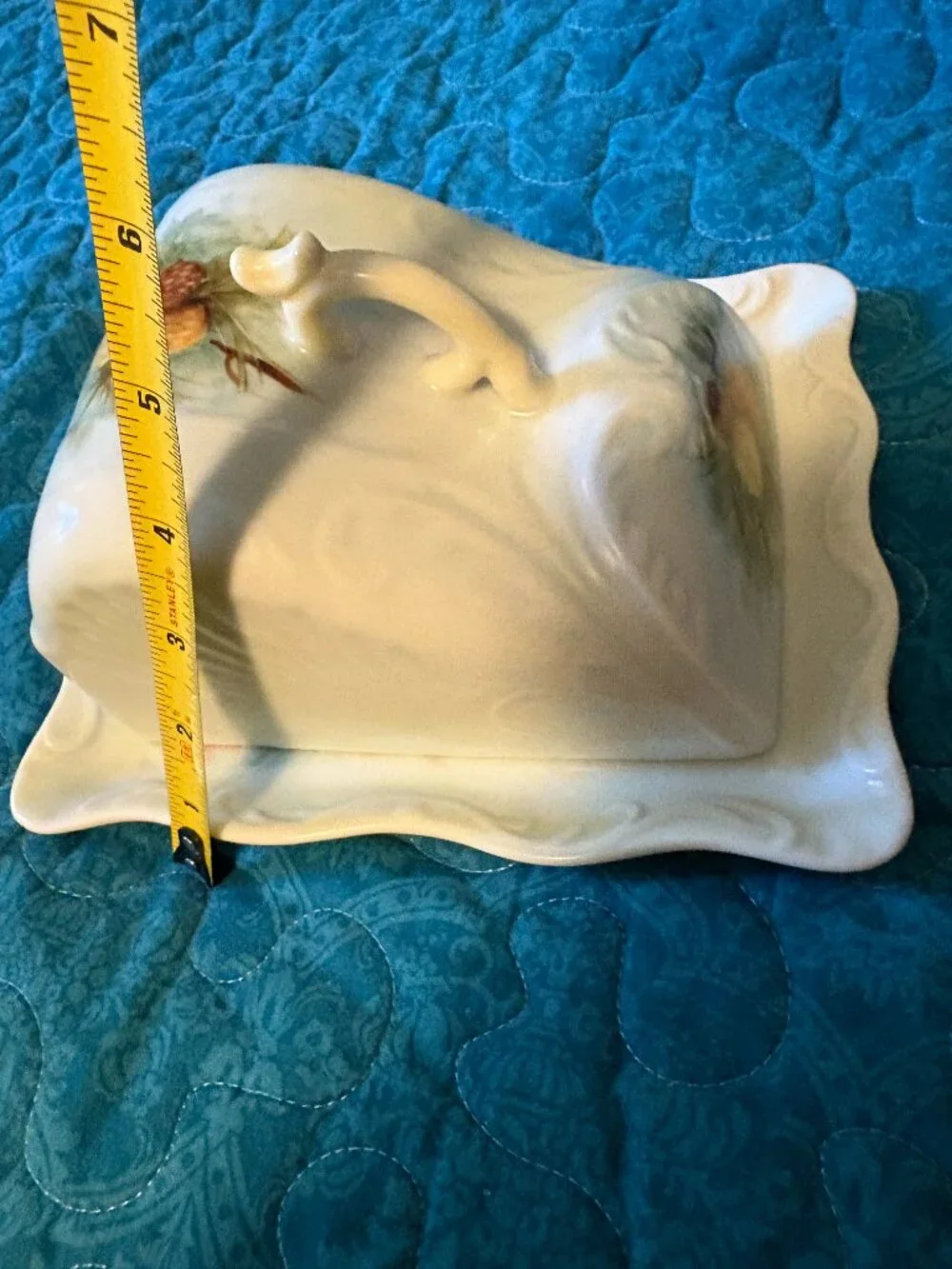 Vintage Covered Cheese Hand-Painted Pinecone Design Dish